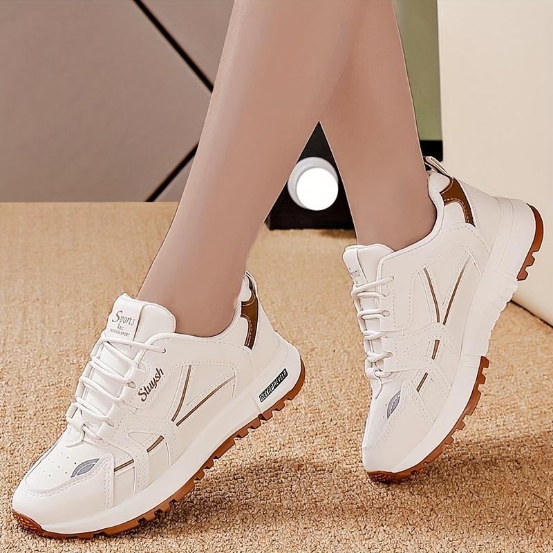 Damen Low-Top Colorblock Casual Sneaker mit weicher Sohle, Schnür-Plateau-Bequemschuhe für den Urlaub