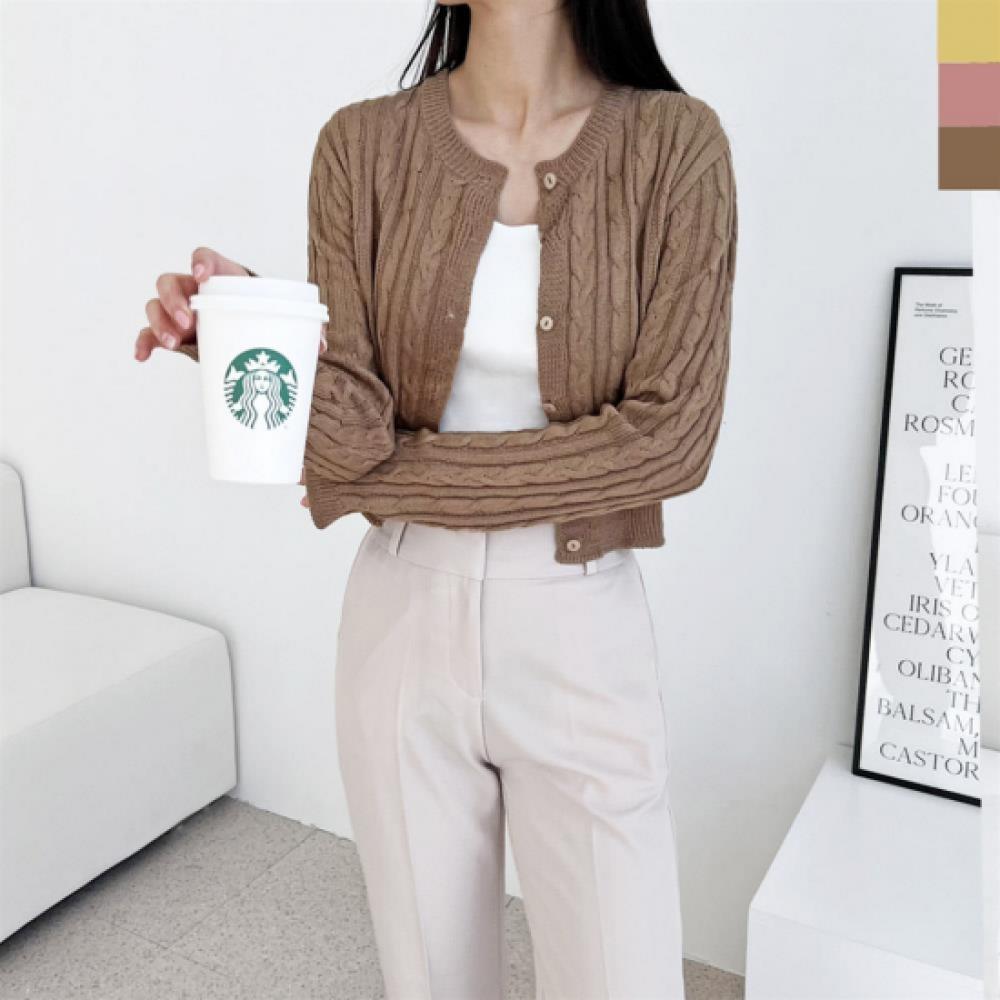 New Arrivals Open Run Women Solid Cable Knit Semi Crop Cardigan