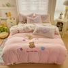 Cute Pink Cartoon Cat Towel Embroidery Girls Kids Bedding Set Soft Washed Cotton Duvet Covers Set Bed Sheet Pillowcases 3/4Pcs