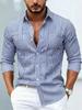 Modern Men's Woven Striped Long-sleeve Shirt, Trendy Casual Wear for Daily Outfits.