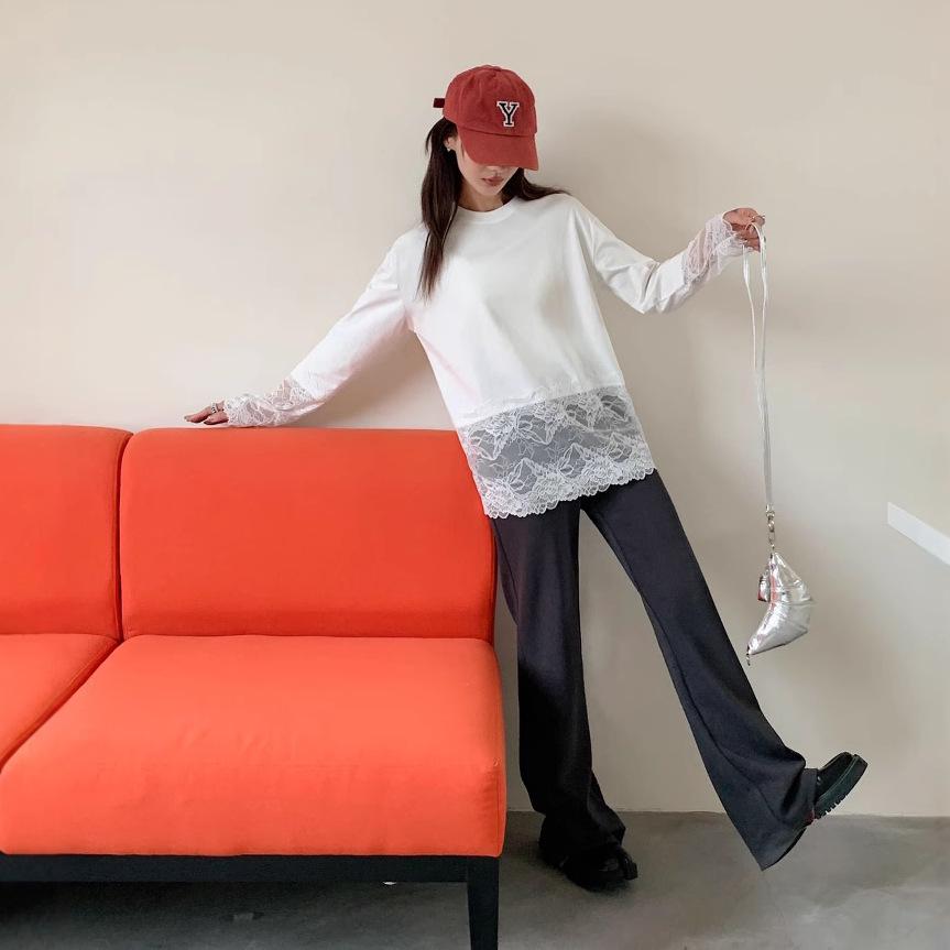 Women's Lace Crochet Patchwork Long Sleeve Casual Top - Summer/Autumn 2025