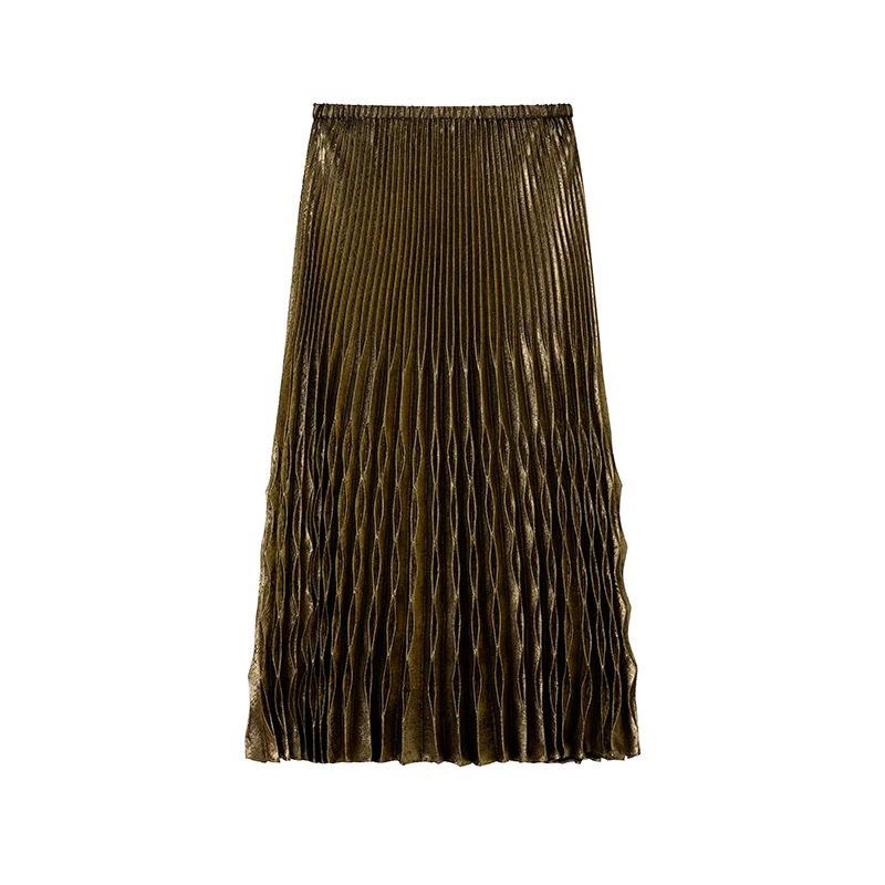 

Ретро плиссированная юбка миди с высокой талией - Осенне-зимняя коллекция S золотой
