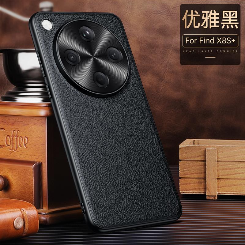 Premium Genuine Cowhide X8 Ultra X7 Litchi Leather Case for Oppo Find X8 Pro X8S Plus X6 Hardware Len Full Protection Hard Cover