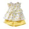 2Pcs/Set Baby Shirt Set Flower Print Breathable Sleeveless Girls Tops Shorts Kit for Summer