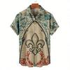 Men's Summer Casual Shirt, Vintage Raven and Snake Tattoo with Nautical Motifs, Turn-Down Collar Top for Retro Street Style