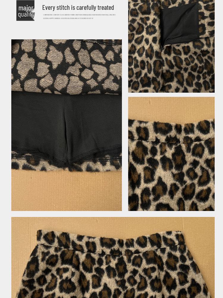 Wollrock mit Leopardenmuster, hoher Bund, A-Linie - Damen Herbst/Winter 2025 Kollektion, Kaffeefarbe, Schlankmachender, figurbetonter kurzer Rock.
