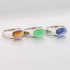 European and American 8MM Stainless Steel Ring with Inlaid Natural Stone - Versatile Retro Fashion Finger Ring