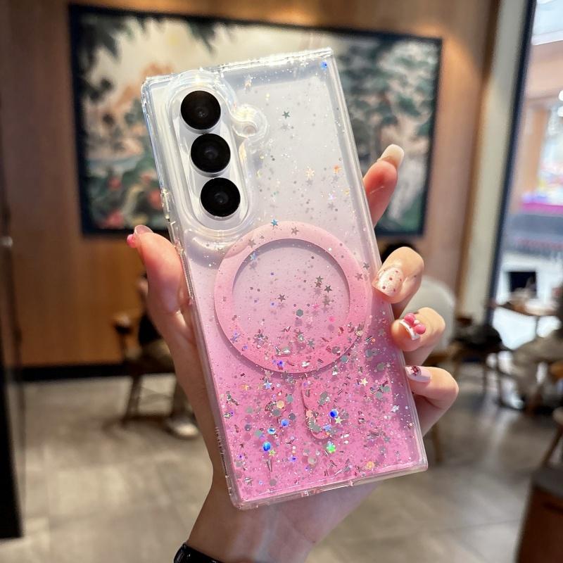 Transparent Glitter Gradient Magnetic Phone Case for Samsung Galaxy Z Fold 7 6 5 4 3 5G for Magsafe Wireless Charge Cover