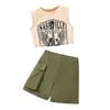 Girls Fashion Set 2025 Summer Kids Music Rock Style Sleeveless Vest Casual Shorts Set