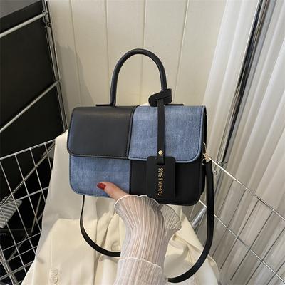 This Year's Popular Fashion Splicing Texture Handbag 2025 Summer Commuting Foreign Style Shoulder Messenger Bag Small Square Bag Tide