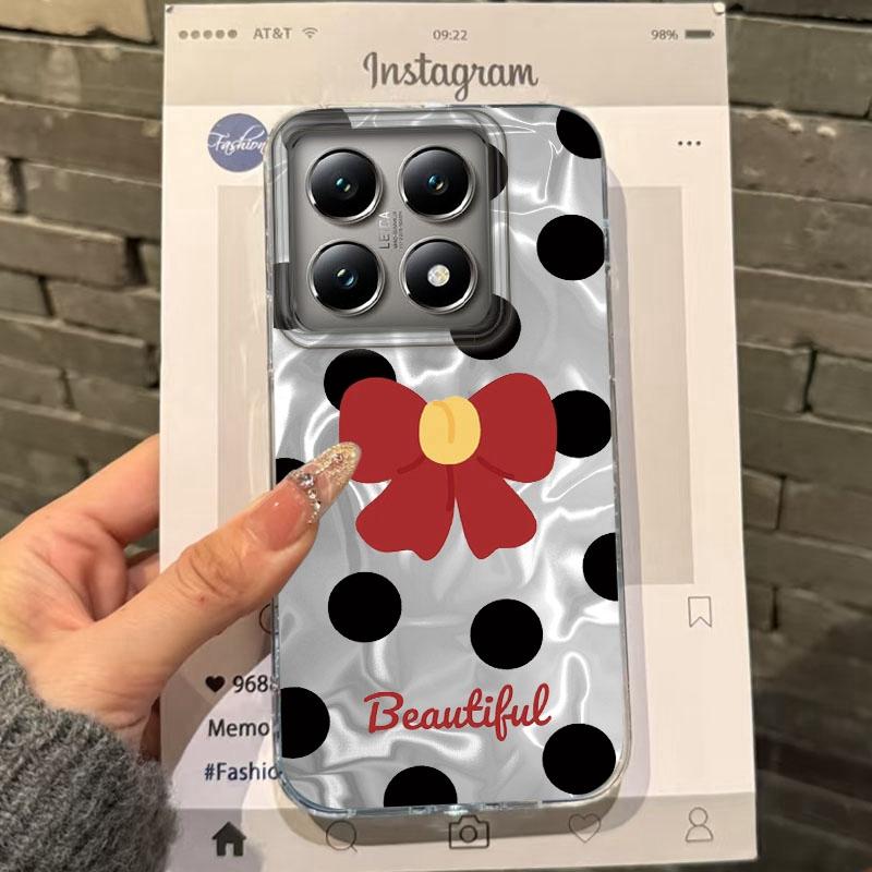 Pink Bow Love Heart Girls Water Texture Phone Case For Xiaomi 14T 13T Pro 14Tpro 11 Lite 5G NE Silicone Shockproof Fundas Cover