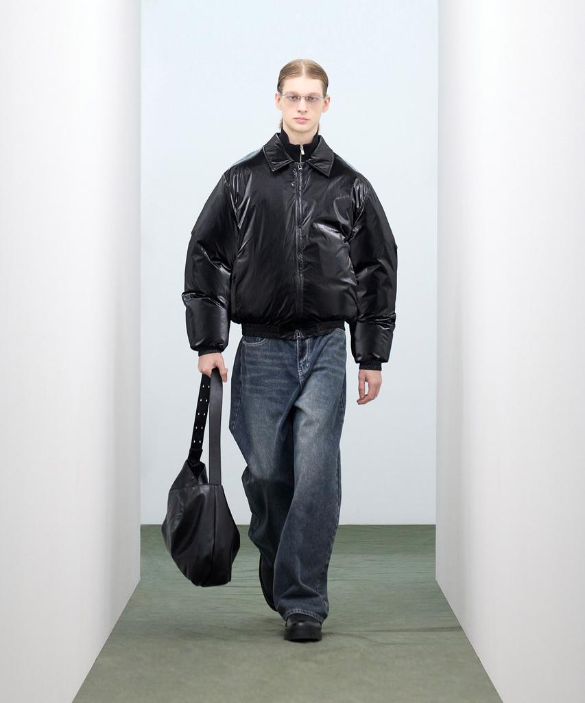 Ironyporno Whiteline 86-Iro340 Essential Balloon Glossy Collar Short Padded Jacket Black