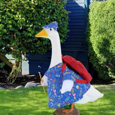 4Pcs/Set Back To School Porch Goose Outfits Outdoor Garden Lawn Yard Goose Statue Printed Dress Red Hat Backpack Pencil Dress-up Clothing