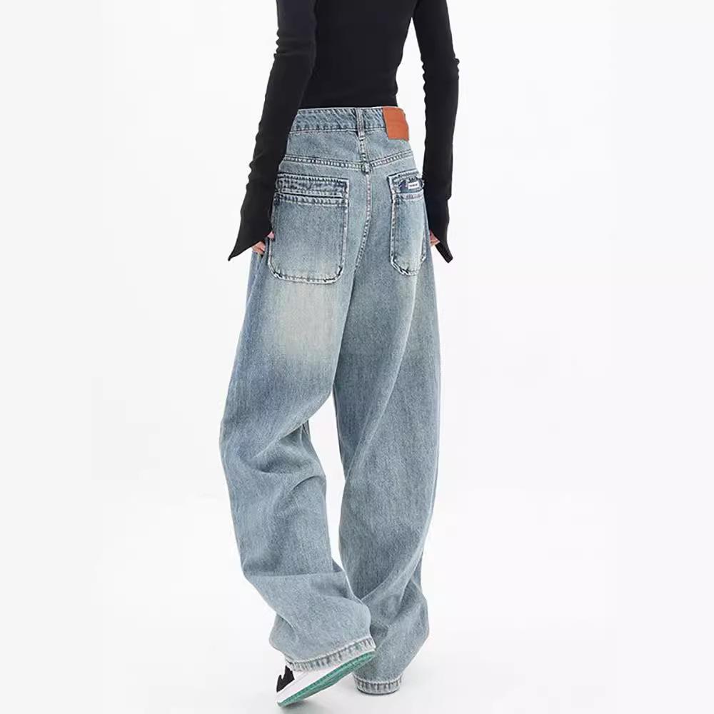 Nuovi Jeans a Gamba Larga Estivi da Donna Design High Street Americano Vita Alta Larga Gamba Dritta Lunghi