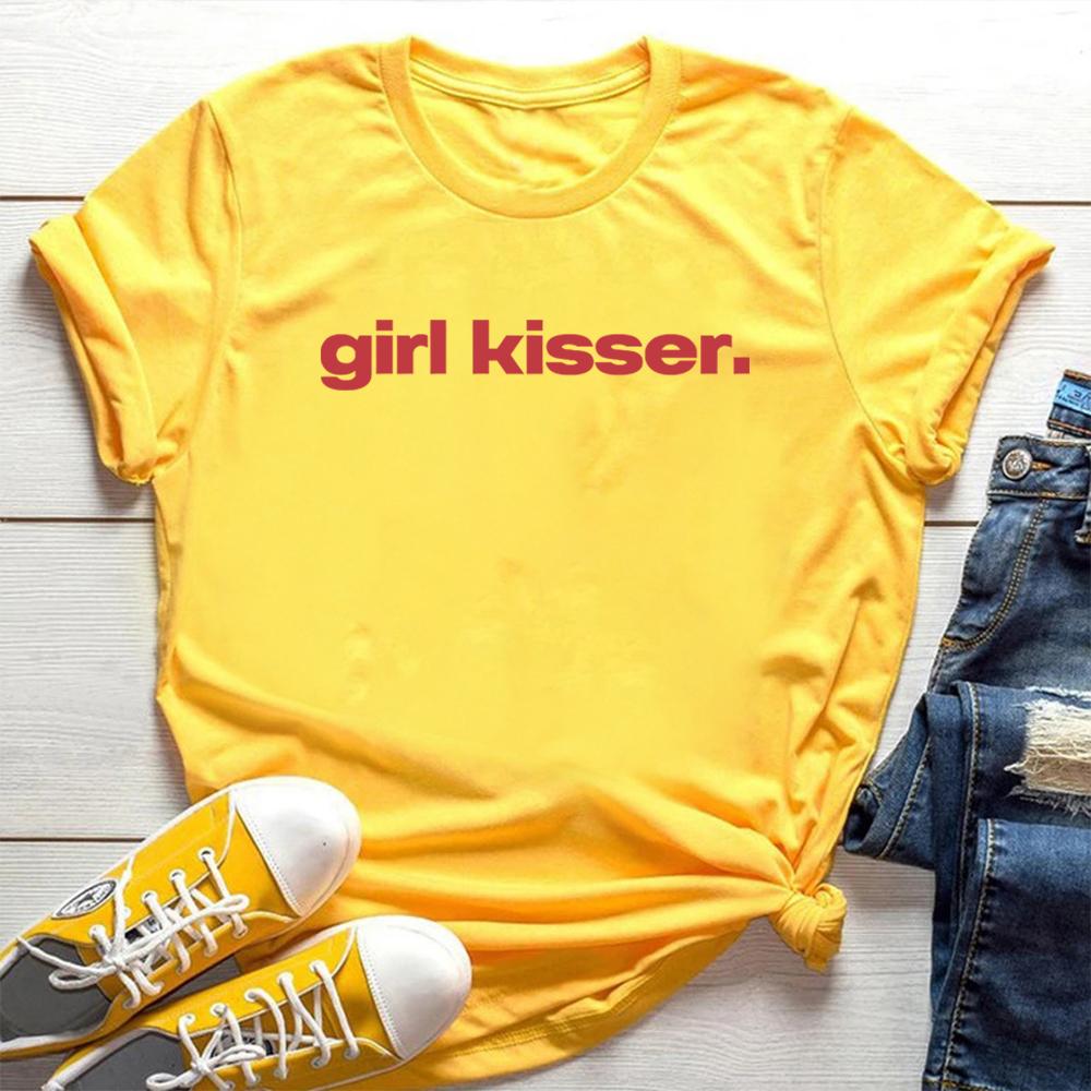 Lesbian Girl Kisser Pride LGBTQ WLW Pansexual Bisexual T-Shirt Y2k Shirt Streetwear Retro Short Sleeves Shirts Unisex Casual Tops