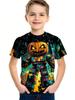 Rundhalsad 3D Robot & Pumpa Grafiskt Tryckta Kortärmade Barnpojks T-shirts - Mjuk Medium Stretch Polyestertyg Sommar Avslappnad Passform Kläder