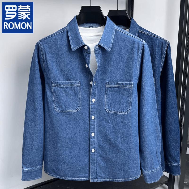 ROMON Men's Slim Fit Denim Long Sleeve Shirt