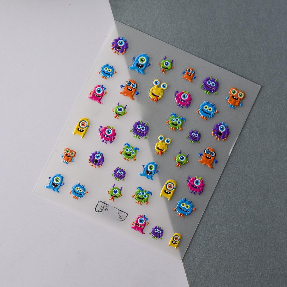 Kuaishou Douyin Hot-Selling 5D Cute Cartoon Character Nail Stickers - Little Monster Design