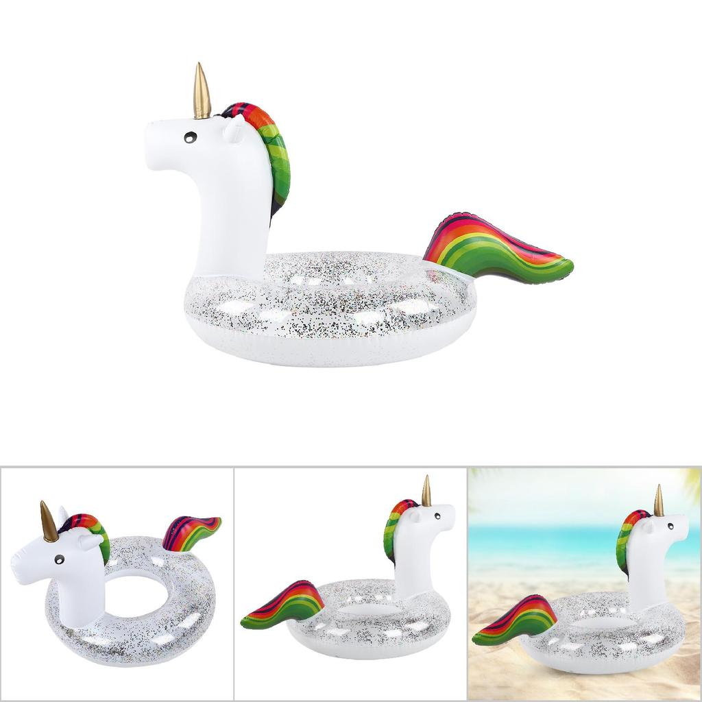 Adult Safety Swim Ring Large Life Rings Swimming Pool Water Toys with Transparent Sequins 90CM Licorne