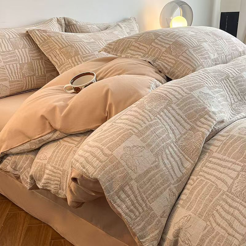 Grynos medvilnės šlifuotos lovos komplektas - Pilnas keturių dalių komplektas, įskaitant visą medvilnę sudarančius paklodę ir užvalkalus pagalvėms - Trijų dalių patalynės komplektas