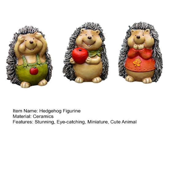 3 Pcs Mini Hedgehog Figurine Cute Small Ceramic Animal Statue for Fairy Garden Bonsai Plant Pots Micro Landscape Decor