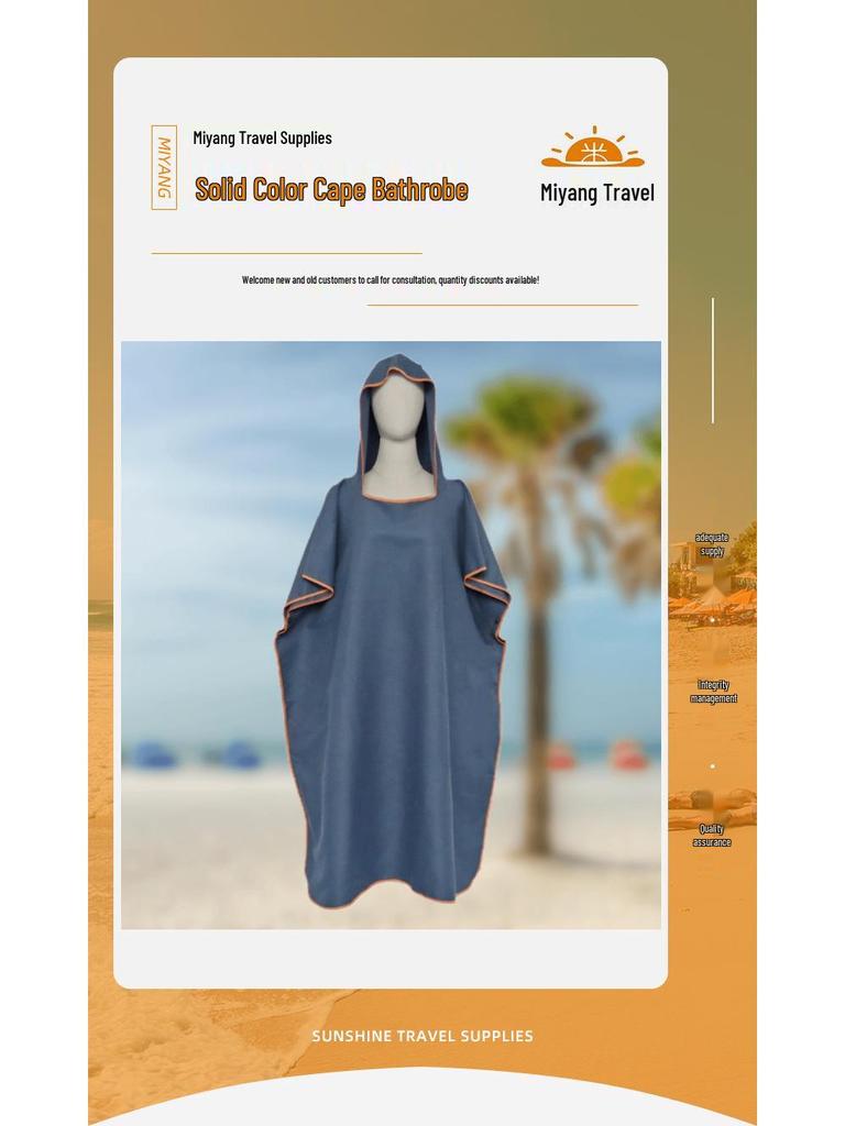Microfiber Quick-Dry Beach Robe - Solid Color, Absorbent Changing Poncho