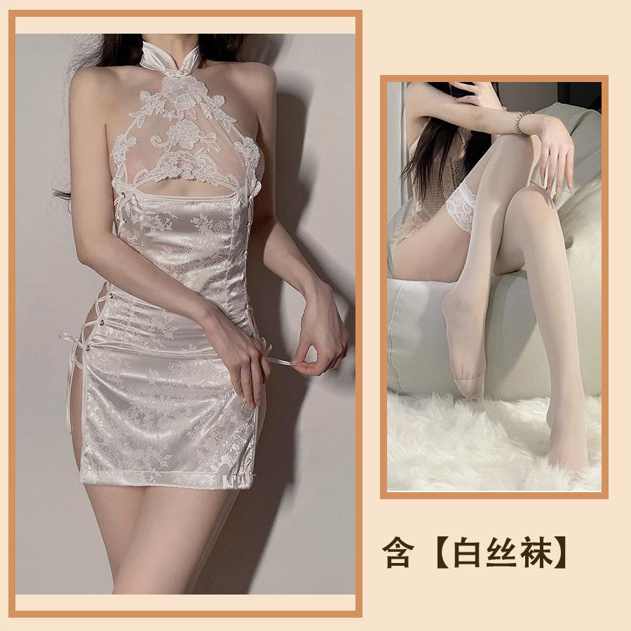 Sex Clothes, Sexy Cheongsam, Tempting Passion Wind Straps, Stimulating Hollowed-out Breasts, One-piece Uniform with Women