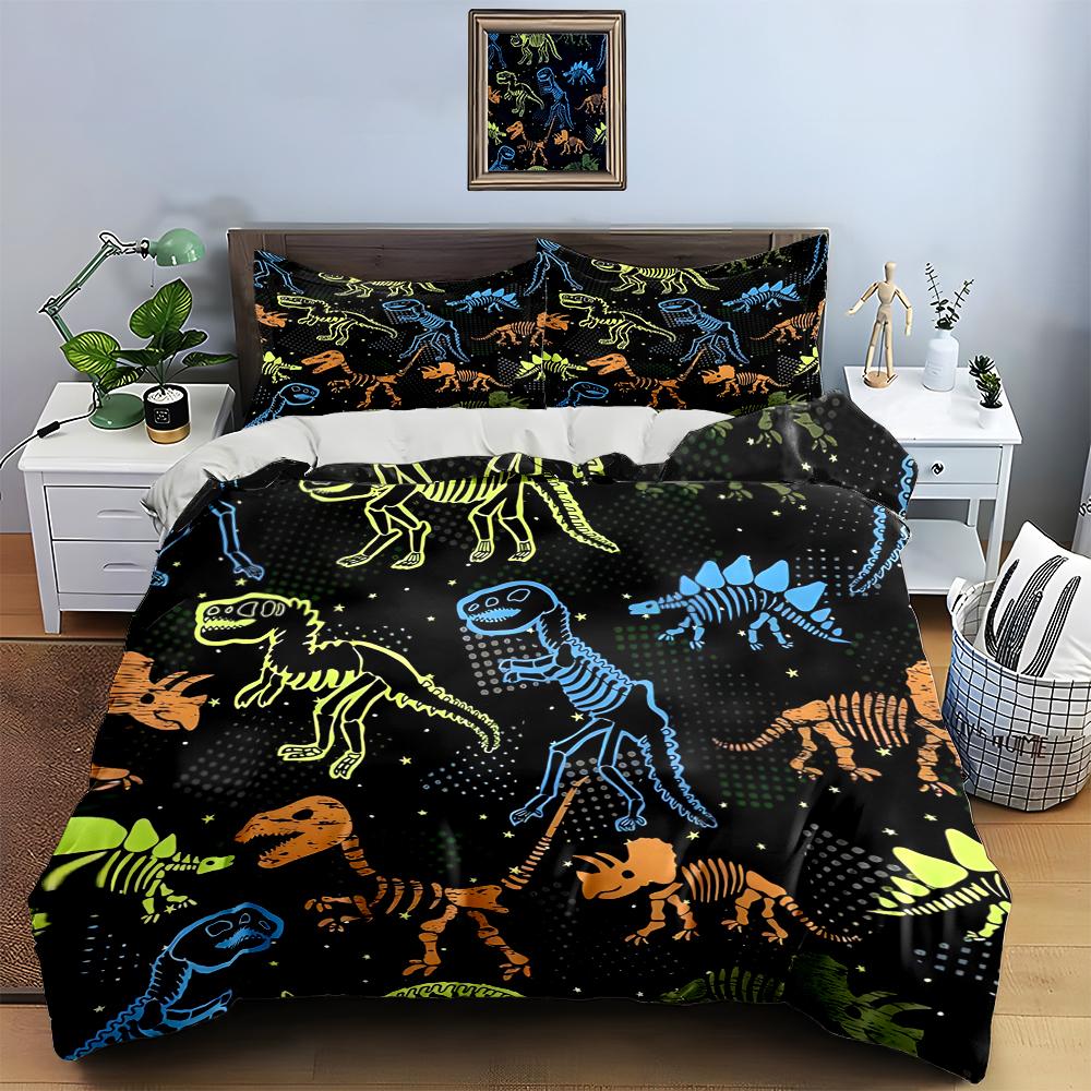 Neon dinosaur skeletons Bedding Duvet cover sets Duvet covers Pillowcases gifts (1 * Duvet Cover 2 * Pillowcases, without duvet insert)