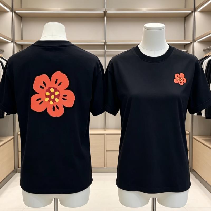 Latest Black And White Flower Large Print Tshirt Unisexs And Wounisexs Cotton Tshirt Short Sleeve Tshirt Street Harajuku Tshirt
