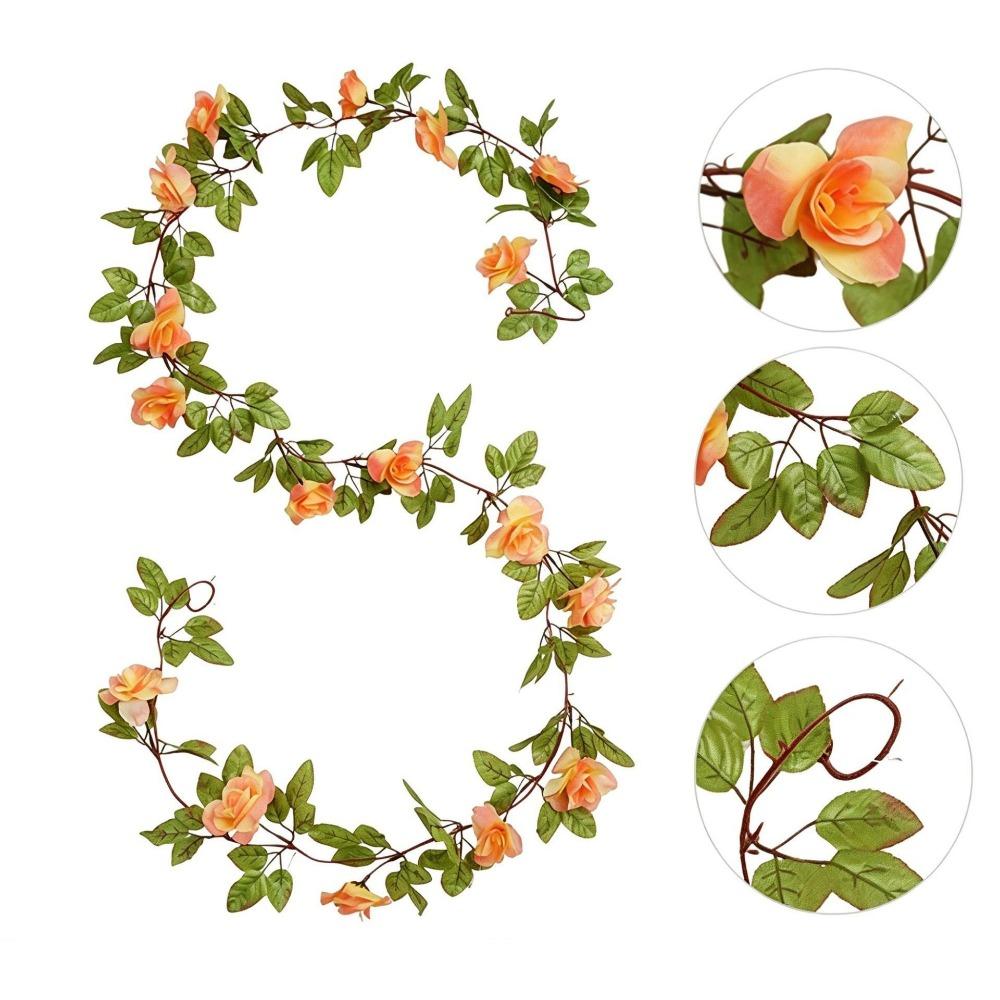 Multicolor Rose Artificial Flower Vine Green Leaves Silk Prtals Simulation Flower Vine Accessories Length 240cm