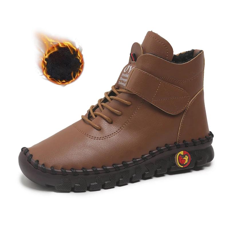 Mode Pelz Damen Stiefel Winter Stiefeletten Handnähte Faden Mama Baumwollschuhe für Damen 2025 Neu Wasserdicht Kurzer Schneestiefel Botas Mujer