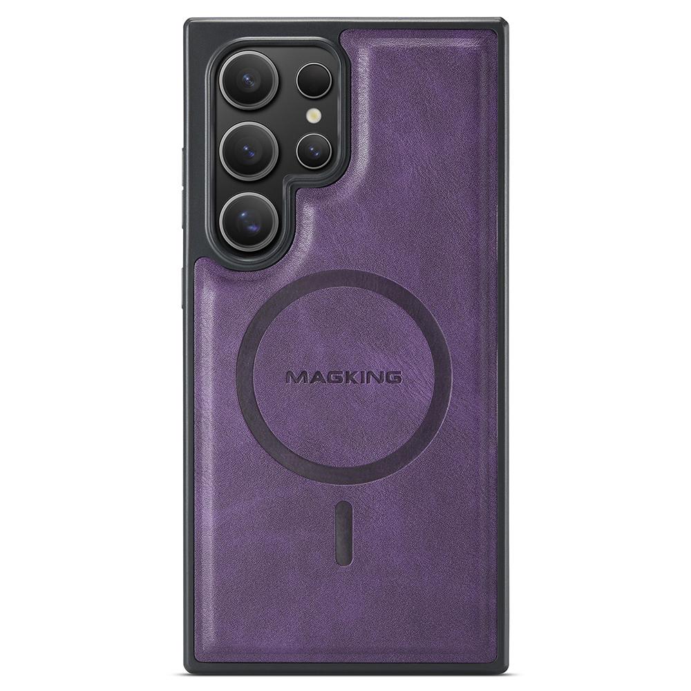 

For Samsung Galaxy S23 Ultra Magnetic Case PC+TPU+PU Leather Phone Cover Purple