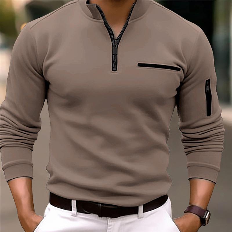 Mens Polo Shirt Long Sleeve T-shirt Men's 1/4 Zip Sport Solid Business Golf Tops