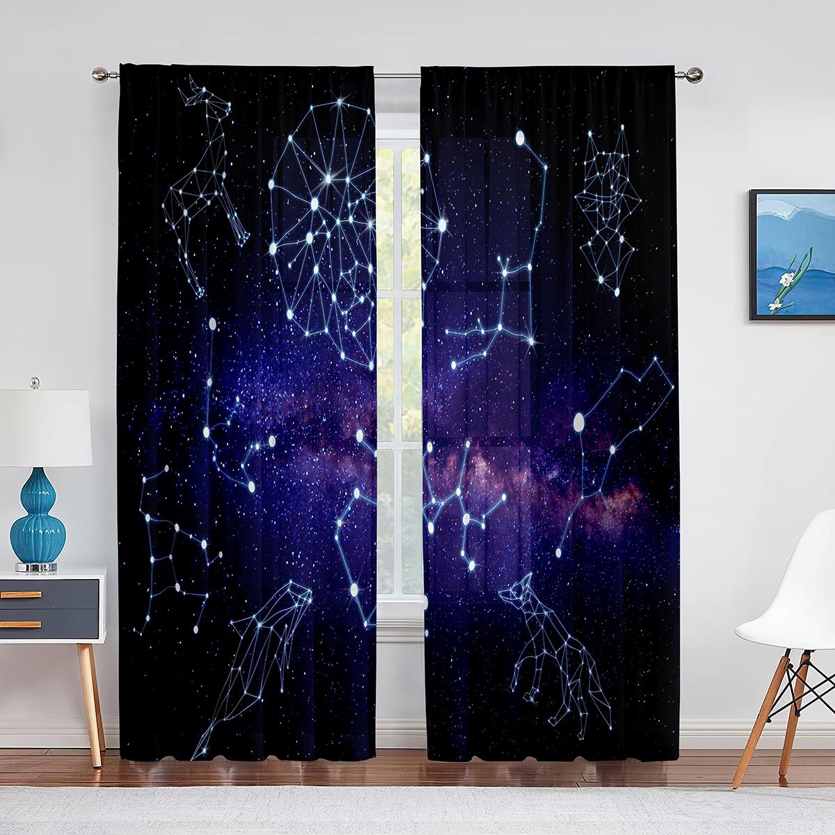 Астрология Тюль Шторы Созвездие Зодиака и Планеты Окно Прозрачная Вуаль Шторы — фото 5