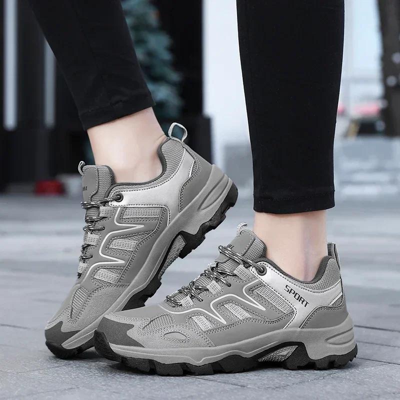 Men'S Lace Up Platform Hiking Sneakers, Wear-Resistant Non-Slip Outdoor Shoes For Climbing Hunting Trekking