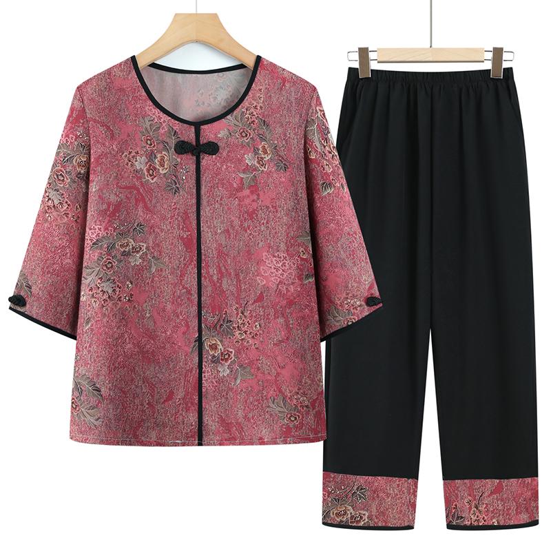 

Women s Summer Clothing for Middle-Aged and Elderly: Shirts and Two-Piece Sets XL (85-100 jins)