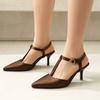 Women's Cute Wedding Party Sandals Comfortable Kitten Heel Dress Shoes T Strap Closed Pointed Toe Elegant Walk Wear