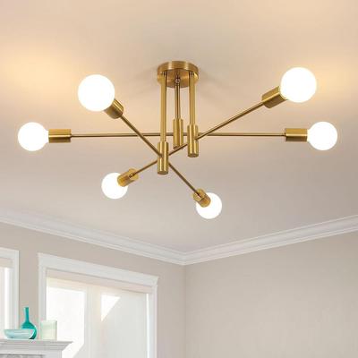 Plafonier Vintage 6 Becuri Soclu E27 Candelabru Auriu Lampă de Tavan Retro Sputnik pentru Dormitor Sufragerie Bucătărie Becuri Nu Sunt Incluse