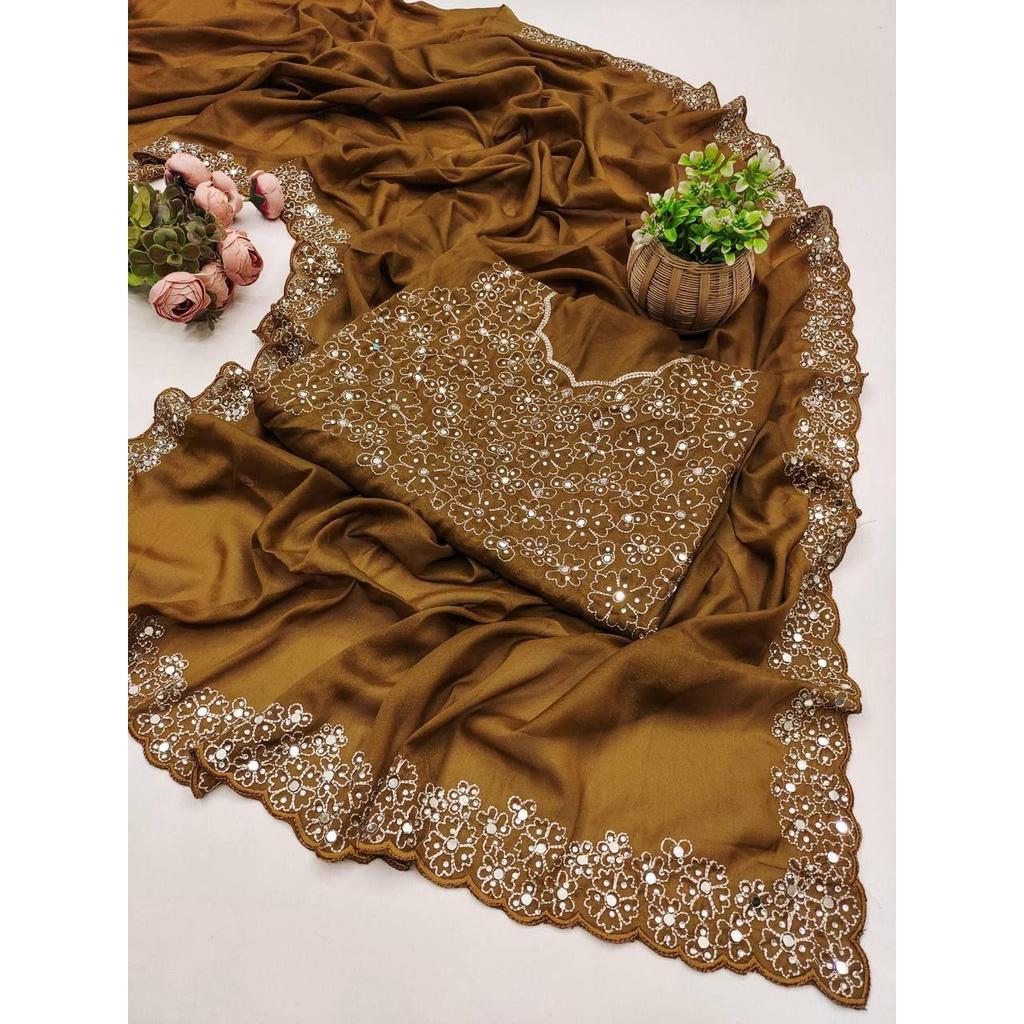 *Beautiful Party Wear Mirror Work Saree Collection Presented*