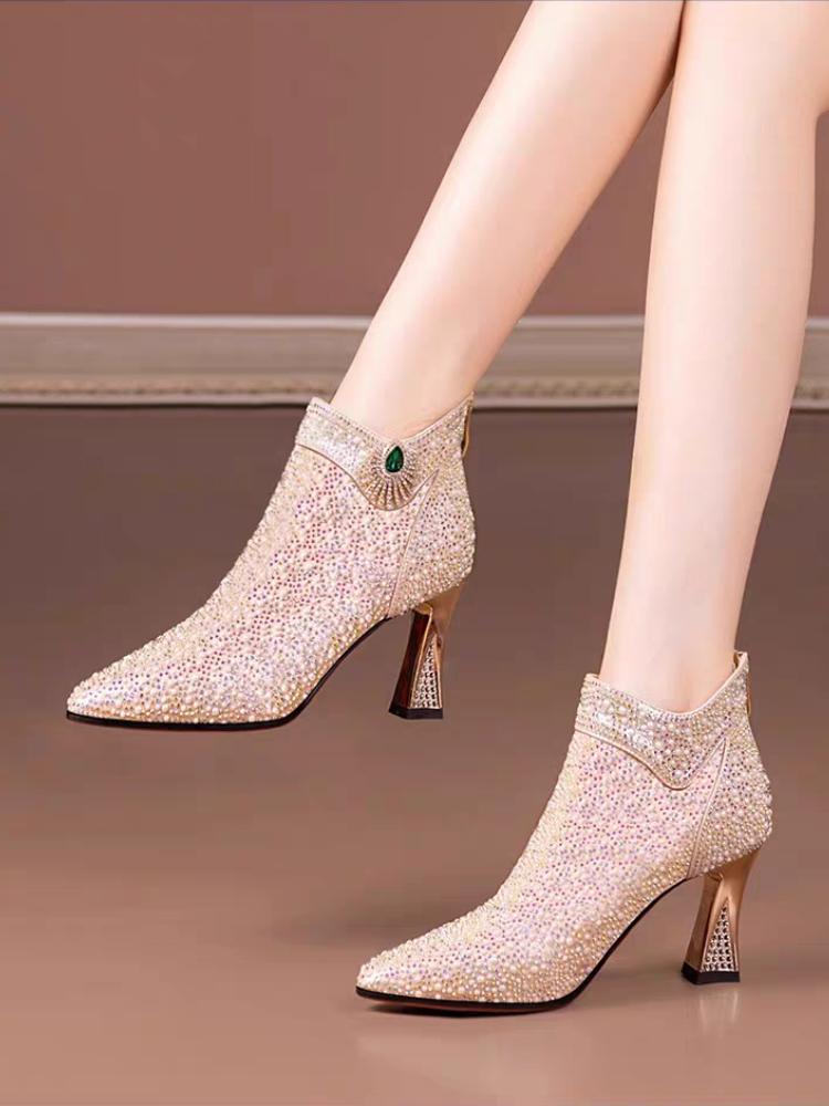 Fashion Fleece-Lined Woman Short Shoes Rhinestone Warm Sexy Ankle Boots for Women Goth High Quality Sale On Offer New In Y2k Pu Booties