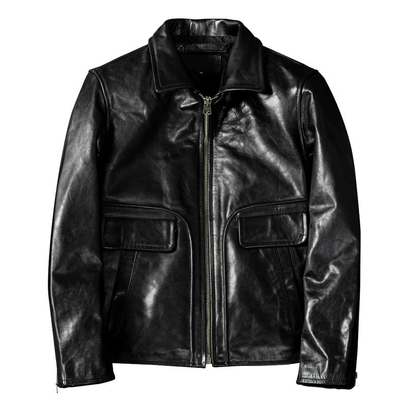 Genuine Horsehide Leather Jacket Mens Slim Fit Short Biker Coat Autumn Winter Outerwear Large Size