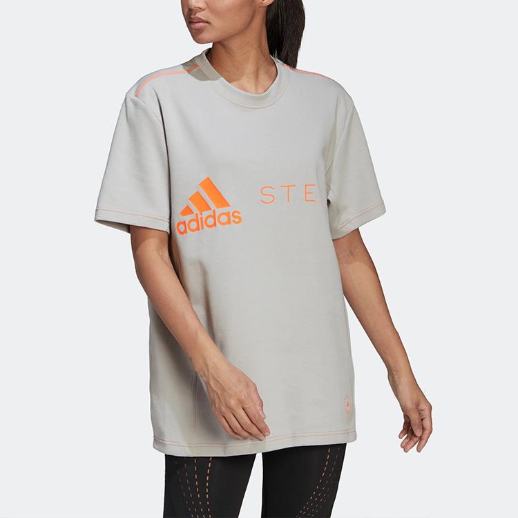 Adidas x Stella McCartney Collaborative Pure Letter Print Sports Casual Short Sleeve T-Shirt Women Tops Grey HB7404