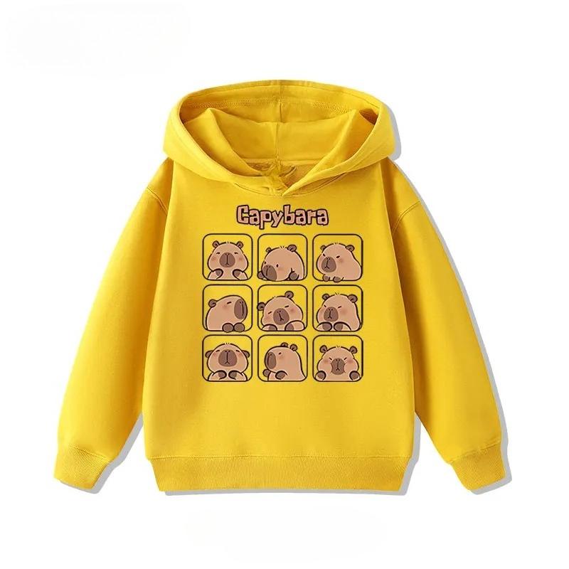 Cartoon Capybara Print Children's Hoodies Casual Fashion Comfortable Cute Boy Girl Hooded Sweatshirt Warm Pullover Autumn Winter