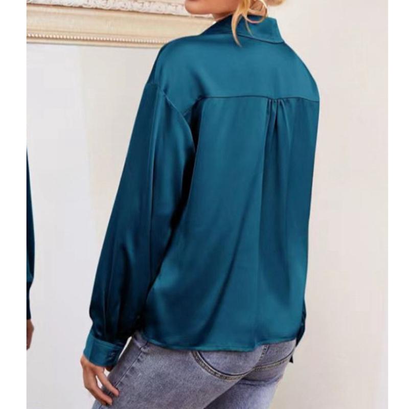 Camisas Casuales Holgadas de Manga Larga de Moda para Mujer Primavera y Verano Nuevo Blusas Tops de Oficina para Señoras Abotonadas Solapa Sólido Simple Slim Camisa de Mujer 26257