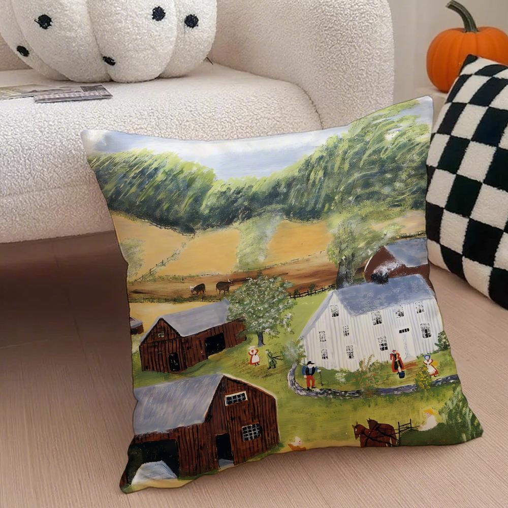 Folk Nostalgisch Anna Maria MMoses Kunst Kissenbezug Wurfkissenbezug Verdeckter Knopf Langlebiges Polyester Stuhlkissen