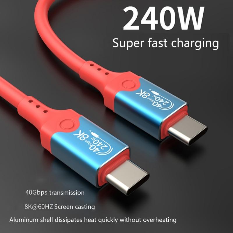 USB4 Cable 40Gbps USB C To USB C 240W Fast Charging Display Cable Support 8K@60Hz 40Gbps Data Cable for Smartphone