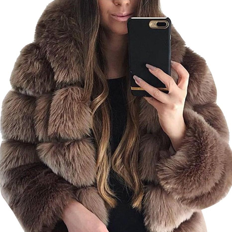 

Осенне-зимняя искусственная лисья шерсть с капюшоном для отдыха, средняя длинная шуба женская S кофейный