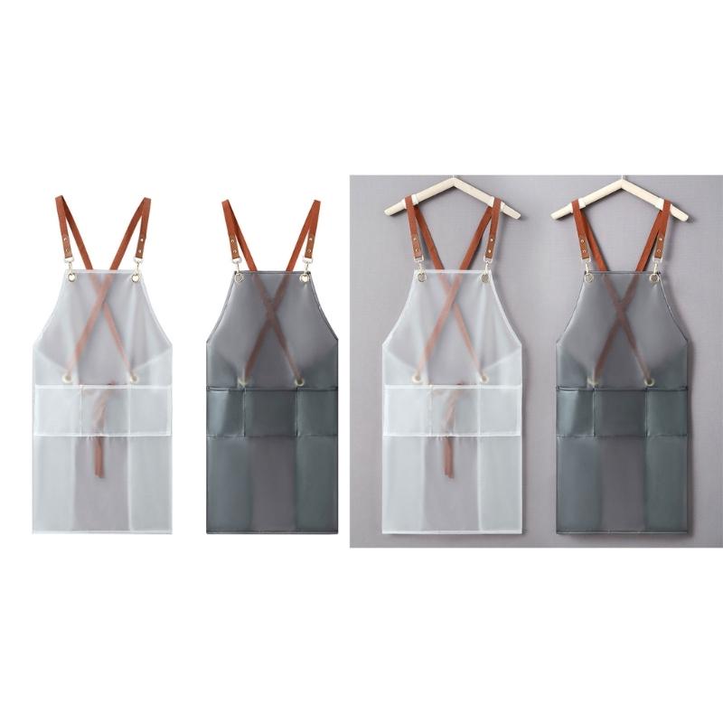 Transparent TPU Cross Back Cooking Apron Oil-proof Overall Household Kitchen Women Work Clothes with Pocket Halter Apron