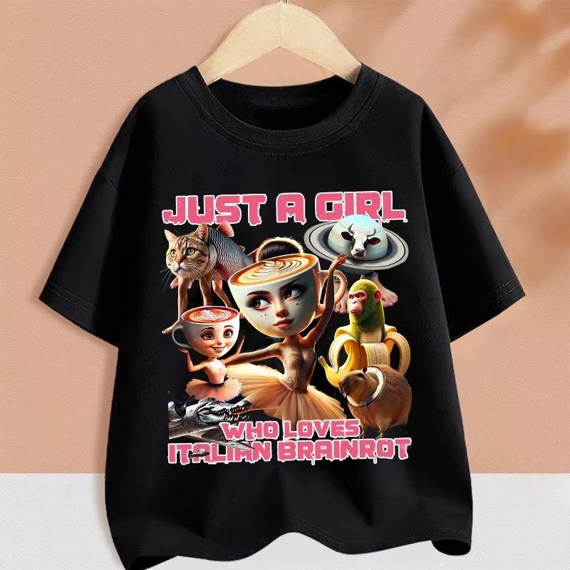 

2025 Детская одежда Смешная футболка с итальянским маразмом Мультяшная графика Повседневный винтажный топ с коротким рукавом для мальчиков и девочек Детская одежда 100