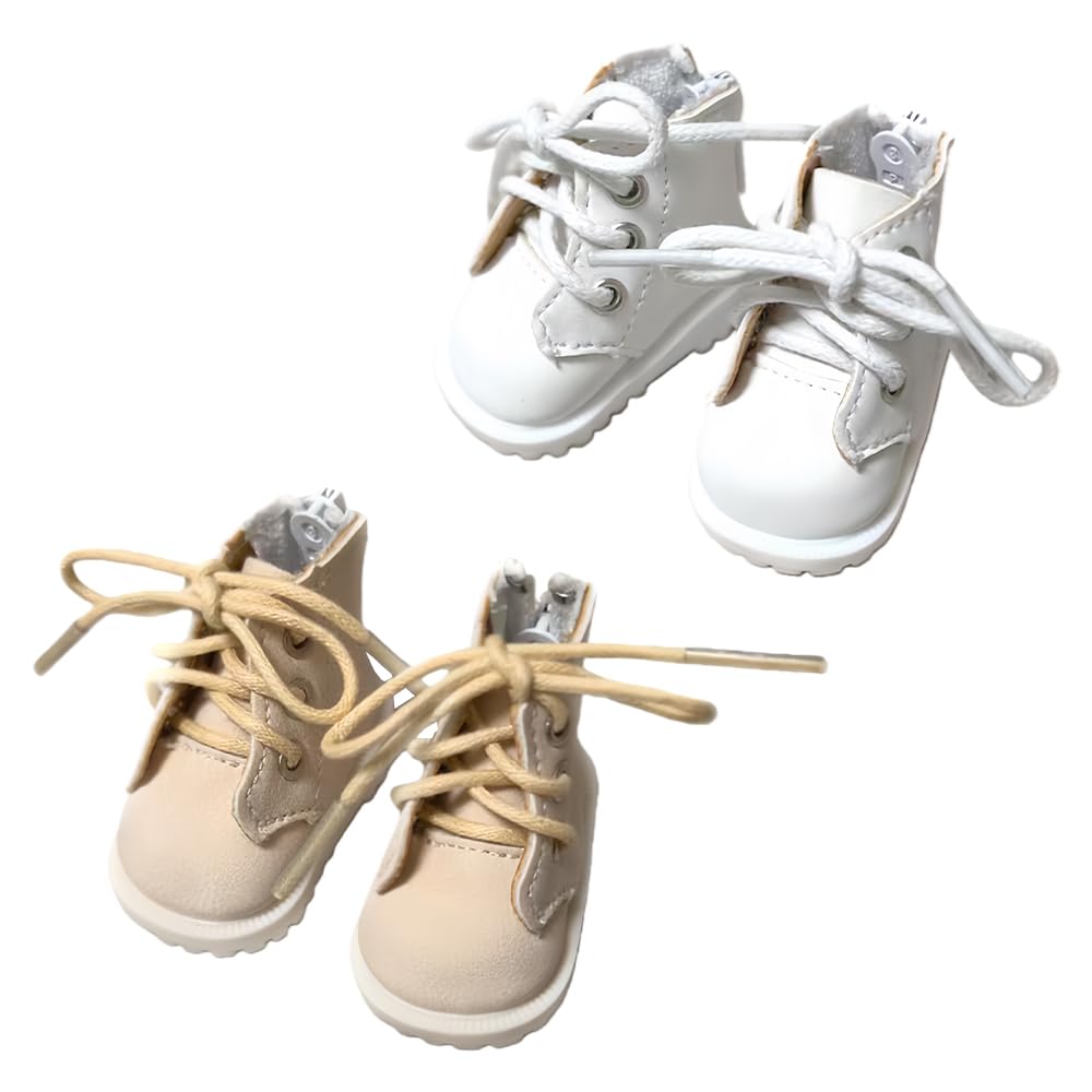 niannyyhouse 15cm Plush Doll High-Top Shoes, for 16 BJD, Doll Dress-Up Accessory, 2 Pairs Set (White + Beige)